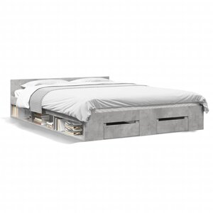 vidaXL Cadre de lit avec tiroirs sans matelas gris béton 150x200 cm
