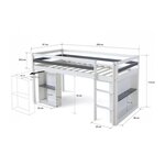 Lit Mezzanine Bois Blanc 90x200 Avec Bureau