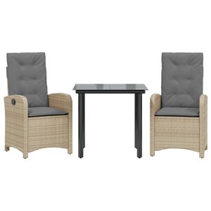 vidaXL Ensemble à manger de jardin et coussins 3 Pièces mélange beige