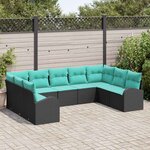 vidaXL Ensemble de canapé de jardin 9 Pièces Noir et turquoise polyrotin