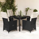 vidaXL Ensemble à manger de jardin coussins 5Pièces Noir Résine tressée