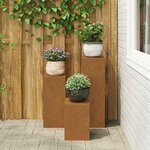 vidaXL Supports pour plantes 3 Pièces Rouillé 24 x 24 x 75 cm