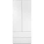 Armoire Image 60A - 2 portes battantes - 2 tiroirs - Blanc Mat - 80 x 191 x 55 cm