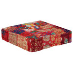 vidaXL Pouf carré en coton fait à la main 50 x 50 x 12 cm Rouge