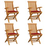 vidaXL Chaises de jardin et coussins rouge lot de 4 Bois teck massif