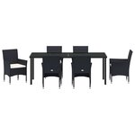 vidaXL Ensemble de salle à manger pour jardin 7 pc Noir polyrotin