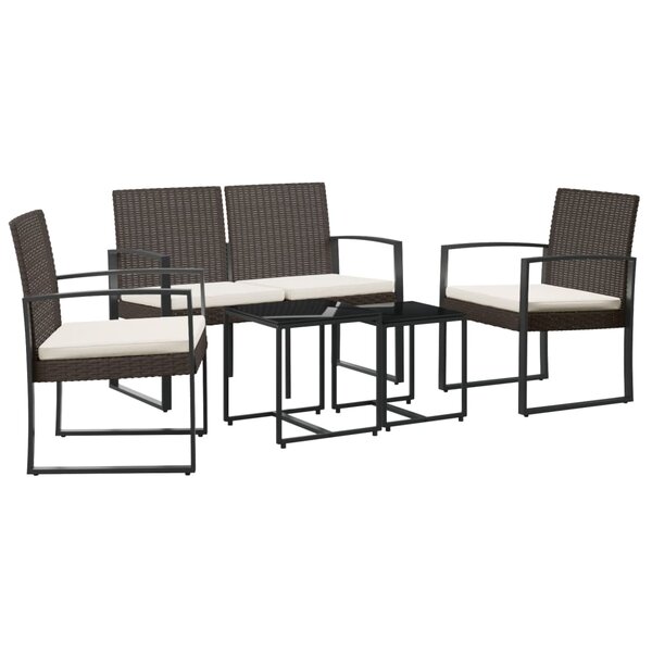 vidaXL Ensemble à manger de jardin 5 Pièces et coussins marron rotin PP