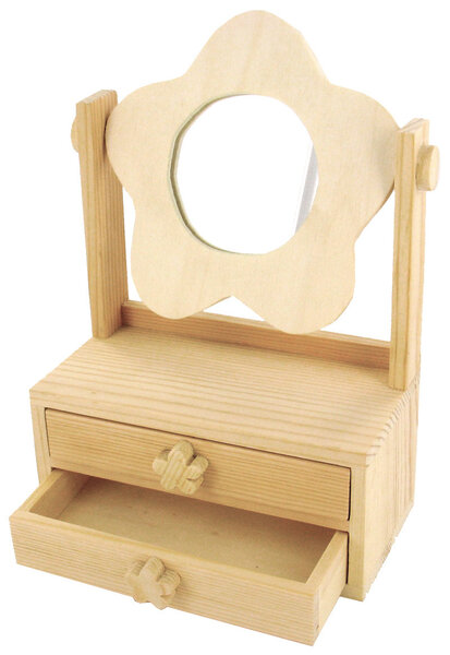 Coiffeuse en bois miroir fleur 2 tiroirs 22 x 15 x 8 cm
