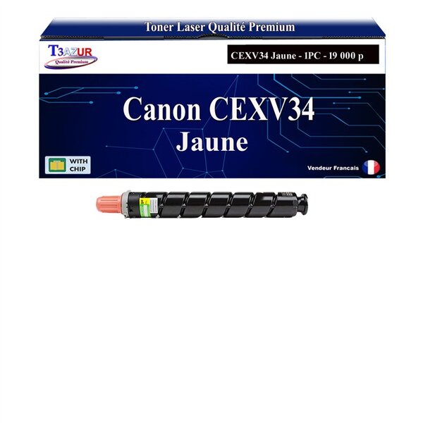 T3AZUR - Toner compatible avec Canon IR-C2020 IR-C2025i IR-C2030 IR-C2050 IR-C2058 IR-C2100 IR-C2105 IR-C2220i IR-C2225 IR-C2230 remplace Canon CEXV34 (3785B002) Jaune - 19 000 pages
