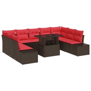 vidaXL Ensemble de canapé de jardin 10 Pièces Marron Poly rotin
