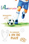 69-3129 Carte Anniversaire 1 an de Plus pour Homme Footballeur Sportif ou Supporter Peinture Aquarelle - Finitions Dorure Or Doré + Gaufrage en Relief +1 Enveloppe Format 12x17cm - Fabriqué en Europe