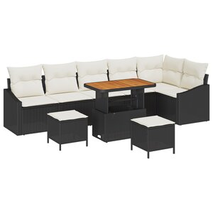 Ensemble de Canapés de Jardin vidaXL 9 pièces avec Coussins Noir Poly Rattan Acacia