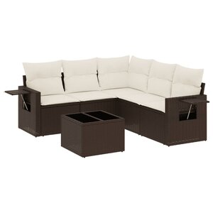 vidaXL Salon de jardin avec coussins 6 Pièces marron résine tressée