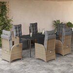 vidaXL Ensemble à manger de jardin coussins 7 Pièces mélange beige rotin