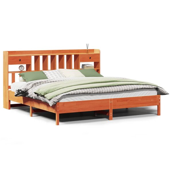 vidaXL Lit bibliothèque sans matelas cire marron 180x200 cm pin massif