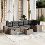 vidaXL Salon de jardin 8 Pièces avec coussins gris résine tressée