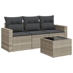 vidaXL Salon de jardin 4 Pièces avec coussins gris clair résine tressée
