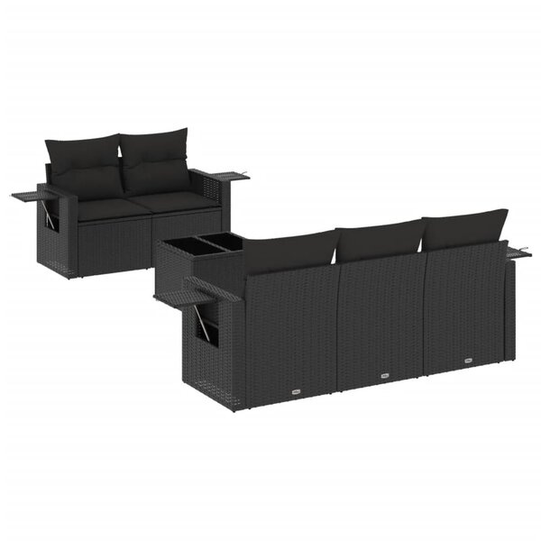 vidaXL Salon de jardin 6 Pièces avec coussins noir résine tressée
