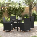 vidaXL Ensemble de salle à manger de jardin de 5 pièces avec coussins en poly rattan noir