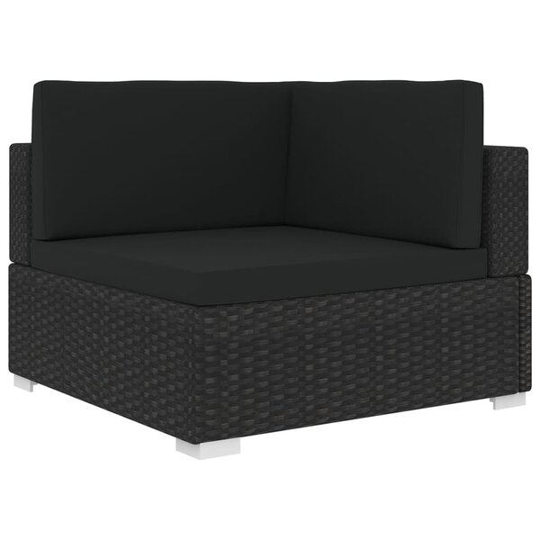 vidaXL Chaise d'angle 1 pc et coussins Résine tressée Noir