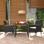 vidaXL Ensemble à dîner de jardin avec coussins 3 Pièces poly rotin noir