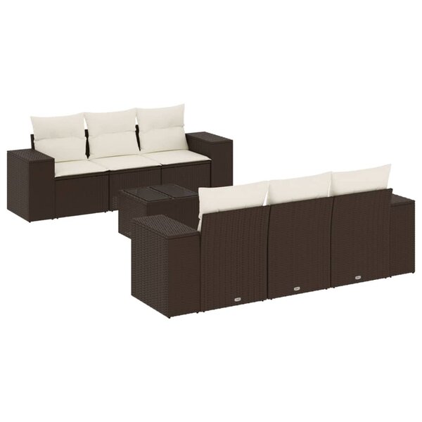 vidaXL Salon de jardin avec coussins 7 Pièces marron résine tressée
