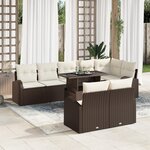 Canapés de Jardin 9 Pièces avec Coussins en Rattan Poly Marron