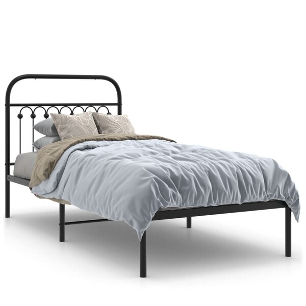 vidaXL Cadre de lit métal sans matelas avec tête de lit noir 90x190 cm