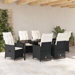 vidaXL Ensemble de Salle à Manger de Jardin 7 Pièces avec Coussins Noir Poly Rattan