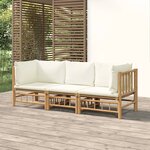 vidaXL Salon de jardin 3 Pièces avec coussins blanc crème bambou
