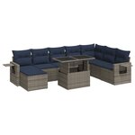 vidaXL Salon de jardin avec coussins 9 Pièces gris résine tressée acacia