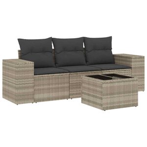vidaXL Salon de jardin 4 Pièces avec coussins gris clair résine tressée