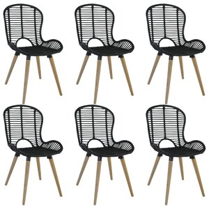 vidaXL Chaises à manger lot de 6 noir rotin naturel