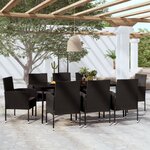 vidaXL Ensemble de salle à manger de jardin 9 Pièces Noir