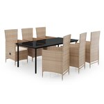 vidaXL Ensemble de salle à manger de jardin avec coussins 7 Pièces Beige