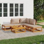 vidaXL Salon de jardin 6 Pièces avec coussins taupe bois massif