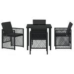 Ensemble de salle à manger de jardin de 5 pièces avec coussins noir en poly rattan