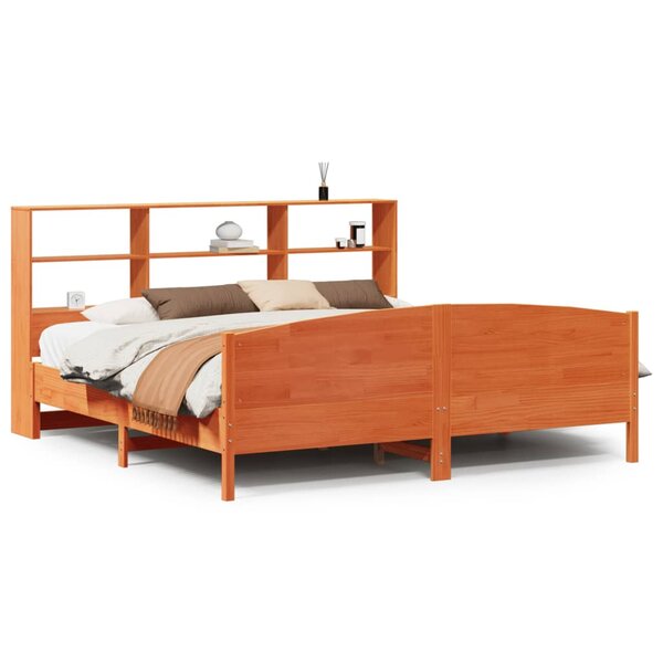 vidaXL Lit bibliothèque sans matelas cire marron 180x200 cm pin massif