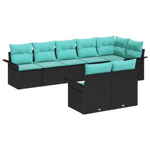 vidaXL Ensemble de canapé de jardin avec coussin 8 Pièces Noir polyrotin