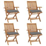 vidaXL Chaises pliables de jardin avec coussins lot de 4 Teck solide