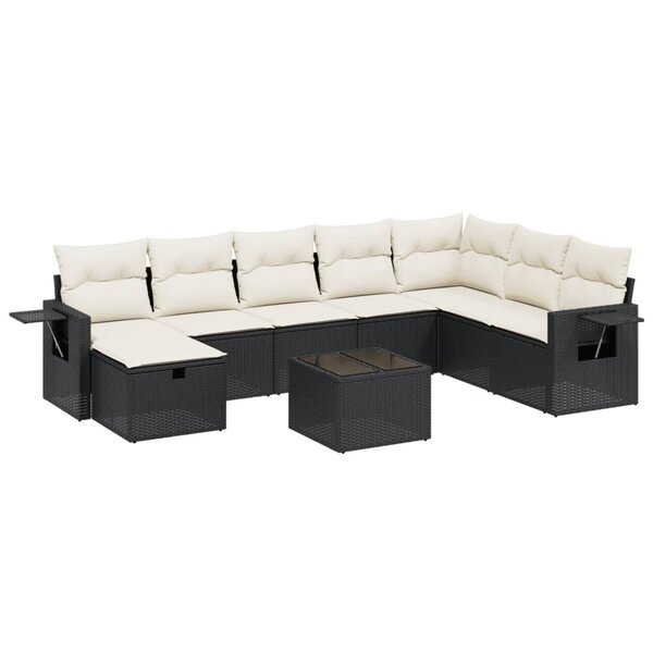 vidaXL Salon de jardin 9 Pièces avec coussins noir résine tressée