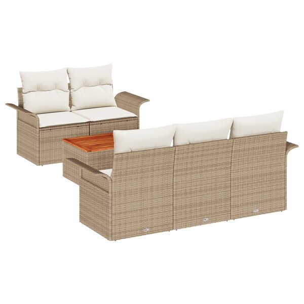 vidaXL Ensemble de Canapé de Jardin 6 Pièces avec Coussins Beige Poly Rotin Acacia