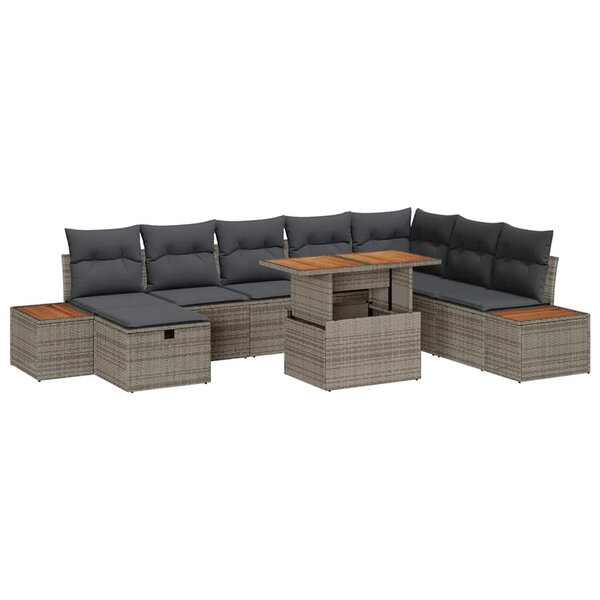 vidaXL Ensemble de canapé de jardin avec coussin 9 Pièces Gris Poly rotin