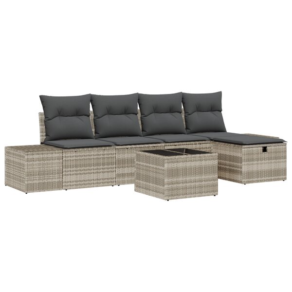 vidaXL Ensemble de 6 canapés de jardin avec coussins Gris clair Poly Rattan