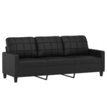 vidaXL Ensemble de canapés 3 Pièces avec coussins Noir Similicuir