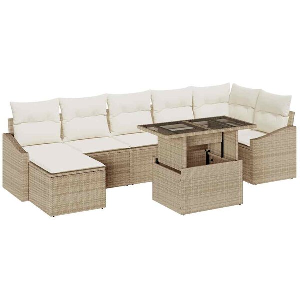 vidaXL Ensemble de canapé de jardin avec coussin 8 Pièces Beige  Crème