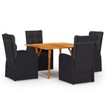 vidaXL Ensemble de Salle à Manger de Jardin de 5 Pièces avec Coussins Poly Rattan Noir Acacia