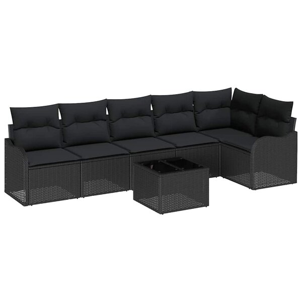 vidaXL Ensemble de canapé de jardin avec coussin 7 Pièces Noir Poly rotin