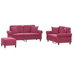 vidaXL Ensemble de canapés 3 Pièces avec coussins rouge bordeaux velours