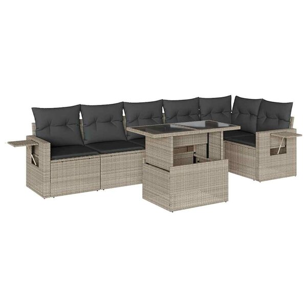 vidaXL Salon de jardin avec coussins 7 Pièces gris clair résine tressée